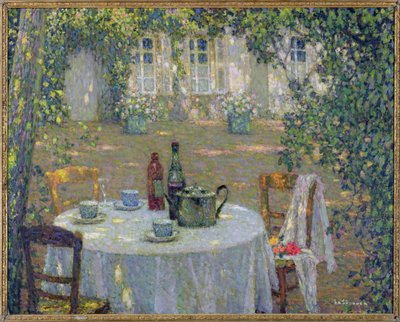 Der Tisch in der Sonne im Garten, Gerberoy, ca. 1911 von Henri Eugene Augustin Le Sidaner